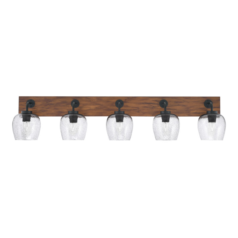 Oxbridge 5 Light Bath Bar Shown With 6" Glass, Fumée, Noir mat / brun