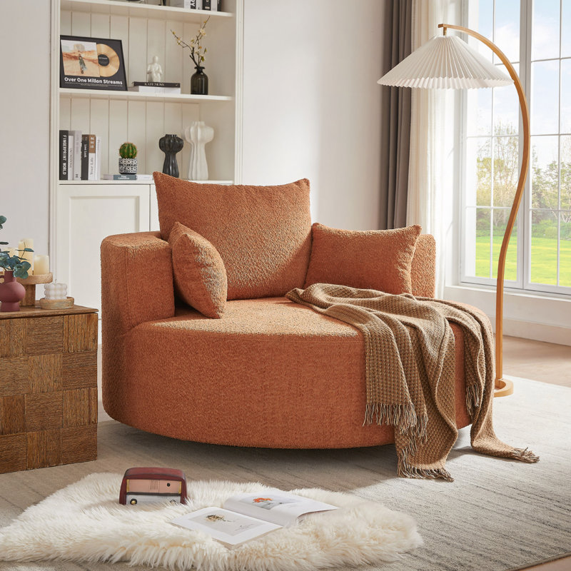 Fauteuil d'appoint pivotant à 360 ° avec 3 coussins amovibles, chambre à coucher, bureau et hôtel, Rouge