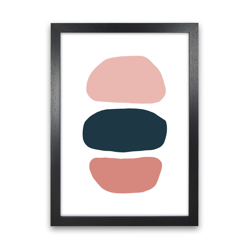 Pink And Navy Abstract Stones 1 by Pixy Paper - Print, Black Framed, 42cm H x 29.7cm W x 3cm D