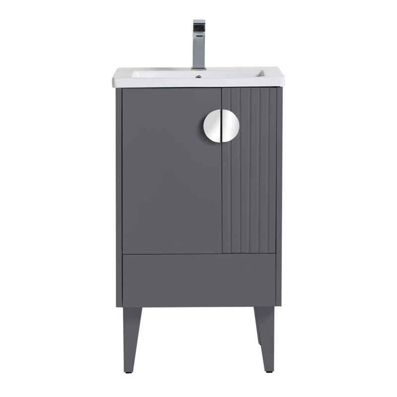 Ensemble de meuble-lavabo simple 20 po Saimah, Chrome poli, Gris roche