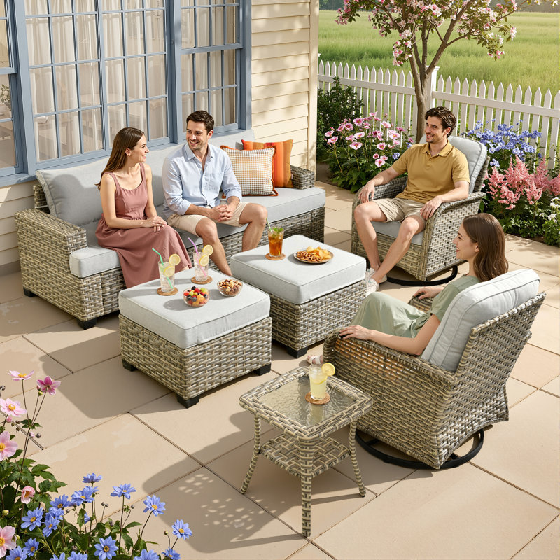 Outdoor Rocking Chair 8-piece Set, Gray, No