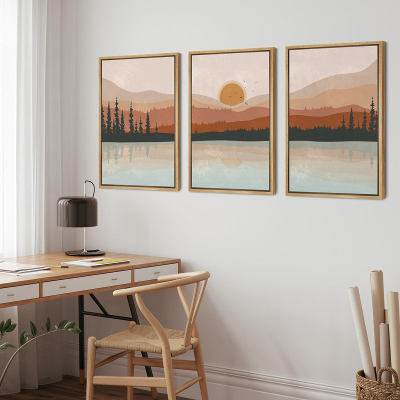 «Sun Mountain Landscape Nature Landscape Decor Abstract on Canvas», reproduction de 3 pièces, H 24 po x l 48 po x P 1,5 po