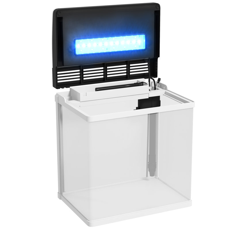 Aquarium Glass Fish Tank with Filter LED Lighting Water Pump, 30.5"H x 29"W x 20"D