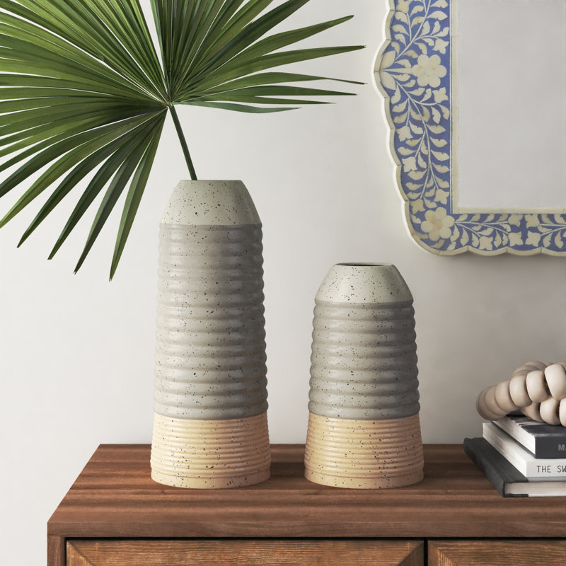 Ripple Textured Multi-Colored Metal Vase Duo 5.9" x 13.95"