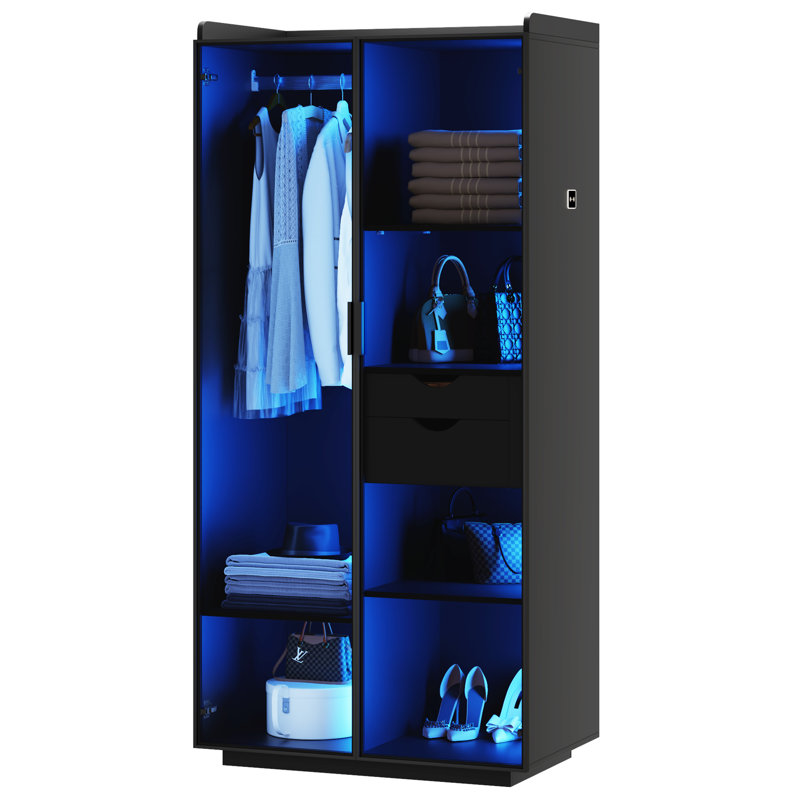 2-Door Wardrobe Armoire with LED Lights, Black