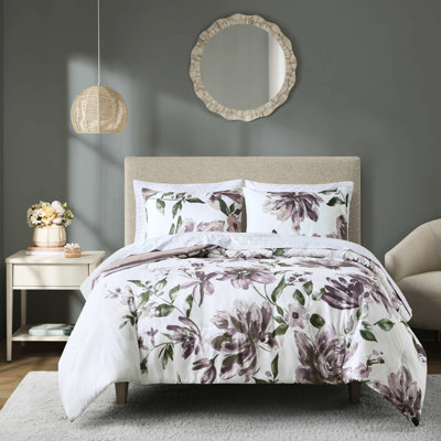 Twin Size Comforter With Mauve Floral Sheets & Pillowcases Modern Bed Taupe