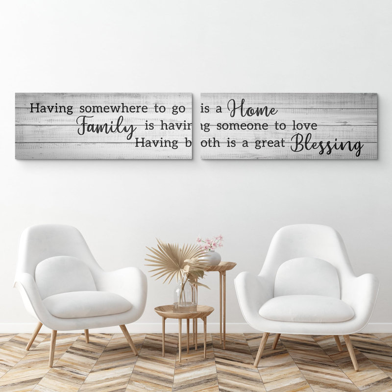 «Family and home», citation inspirante sur bois texturé, illustrations, art moderne, décoration bohème sur toile, 2 pièces