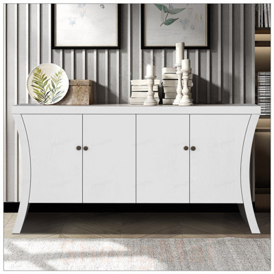 Refined Industrial 4-Door Cenza with Wooden Arc Legs, Bronze Clasps – Advanced Storage Design, Solid Craftsmanship