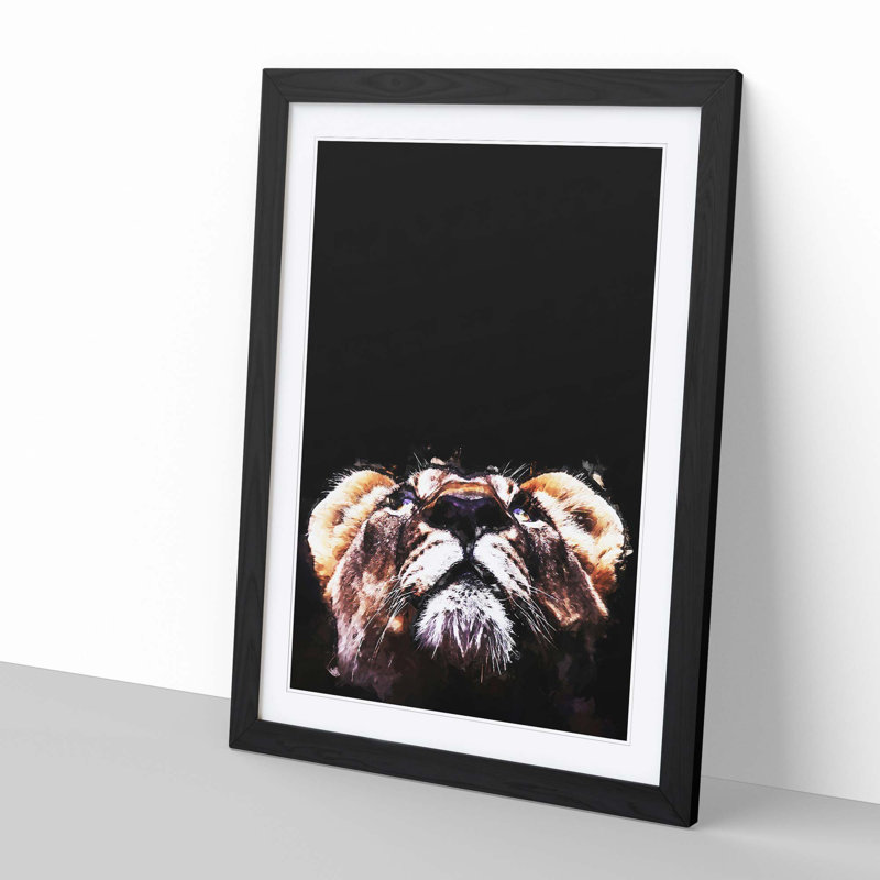Lion Looking Upwards in Abstract - Picture Frame Graphic Art Print, Black, 50cm H x 35cm W x 2cm D