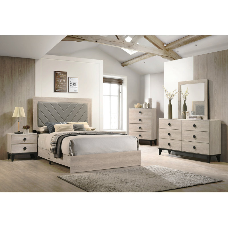 Contemporary 1Pc Finish California King Size Bed Bedroom Furniture  V-Design Headboard Rubberwood 1Pc Bedframe