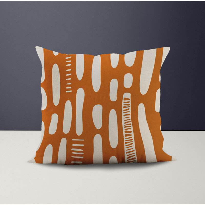 Jeté carré en polyester intérieur / extérieur, L 19 po x H 19 po, Orange / bleu marine