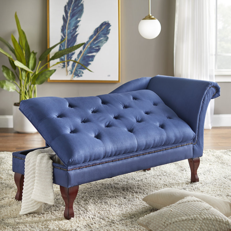 Elyzza Upholstered Chaise Lounge, Blue Microfiber