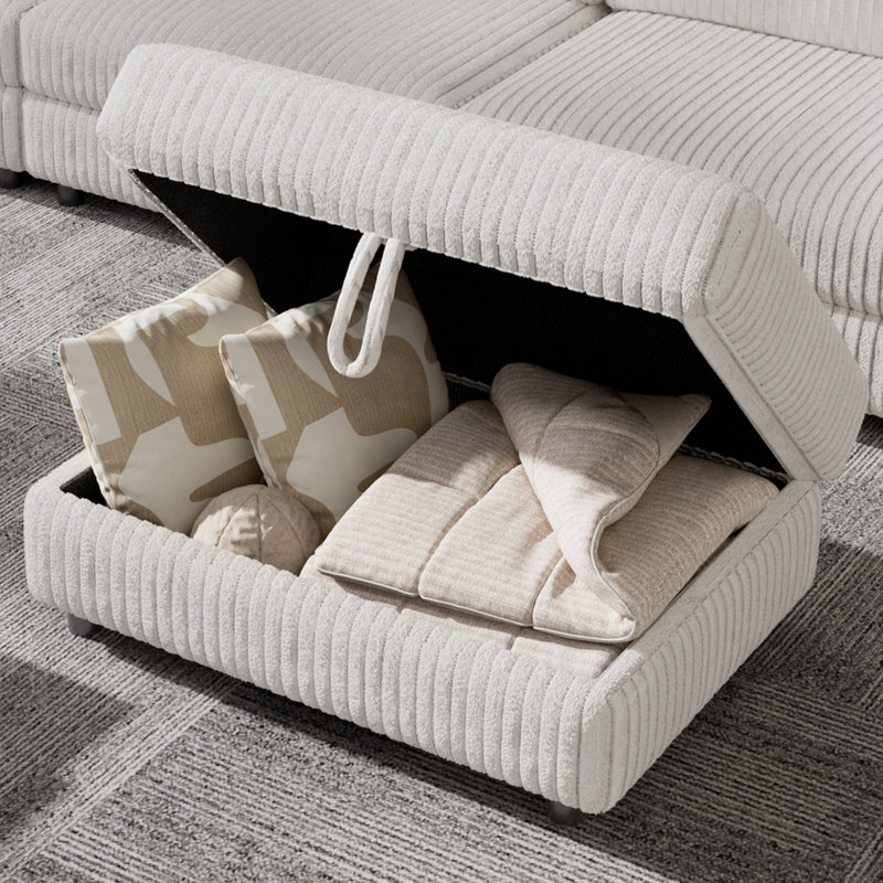 93" Extra Large Modular Sectional Sofa With Storage Ottoman, Plush Corduroy Fabric, Modern Oversized 2 Seat Loveseat Sectional Couch With Deep Seat, Tool-Free Assembly
