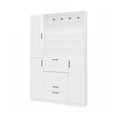 51.1" Entryway Bench with Integrated Shoe Cabinet , 3-in-1 Design and Mirrored Cabinet Door, Hall Tree with 4 Sturdy Hooks and Foldable Seat for Entra by Latitude Run