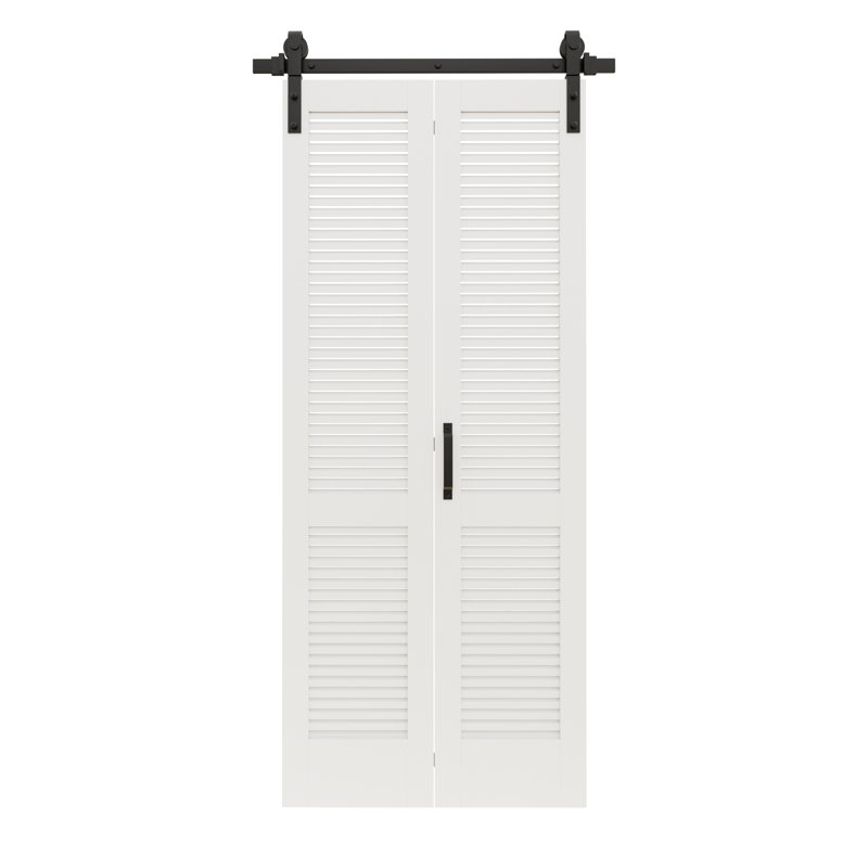 84'' Solid - Manufactured Wood Primed Louvered with Installation Hardware Kit Bi-Fold barn Door, 36” x 84"