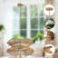 Luminaire tambour en bois naturel 6 lumières de style moderne l 30 po avec abat-jour en corde de coton tissé à la main pour la salle à manger ou la chambre à coucher