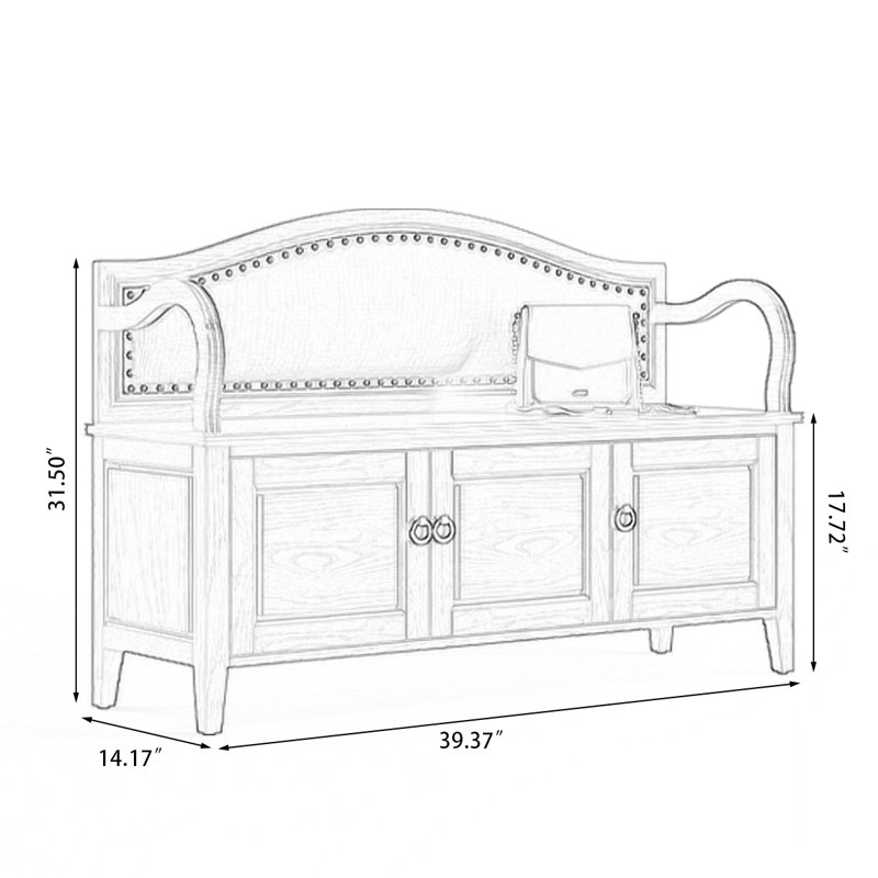Banc de rangement rembourré pour chaussures, Beige / noyer