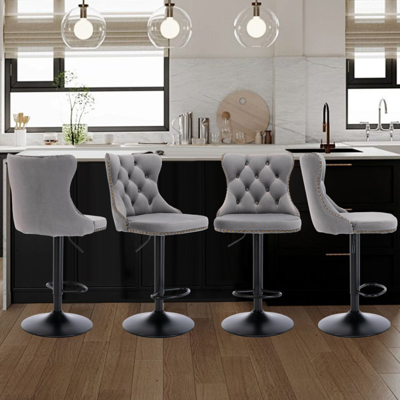 Tabourets de bar pivotants réglables à 360 °, Noir, Gris, 4