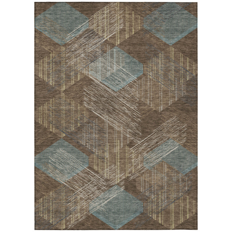 Machine Washable Indoor/Outdoor Chantille ACN2637 Geometric Rug, Chocolate, 3' x 5'