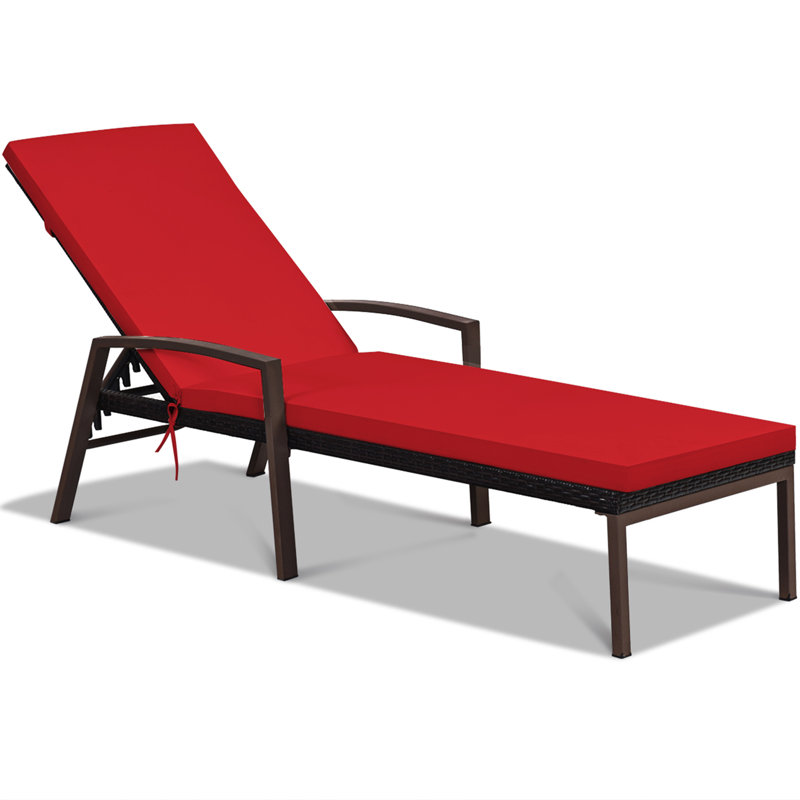 Chaise longue simple inclinable avec coussins 76 po Bridgitt, Rouge, 1