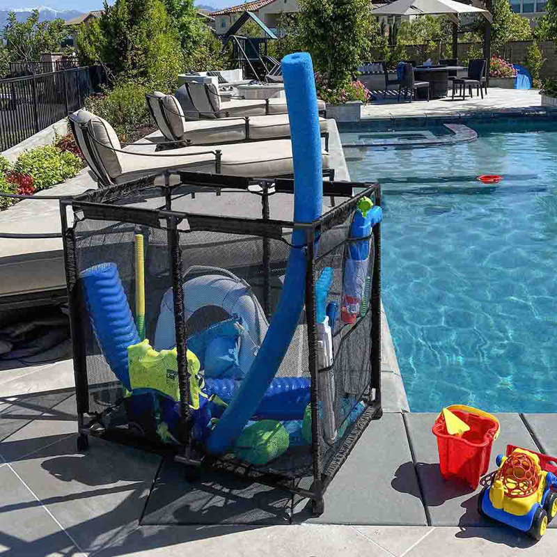 Yescom 35 Mesh Pool Storage Bin Rolling Cart Organizer, Black