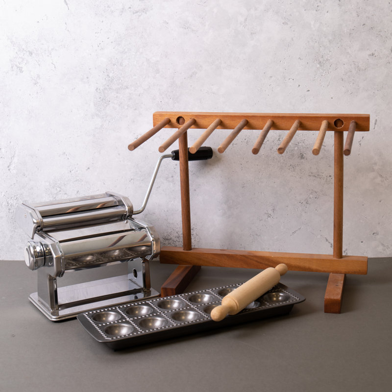 World Of Flavours Italian Deluxe Double Cutter Pasta Machine, Pasta Drying Stand, Ravioli Cutter