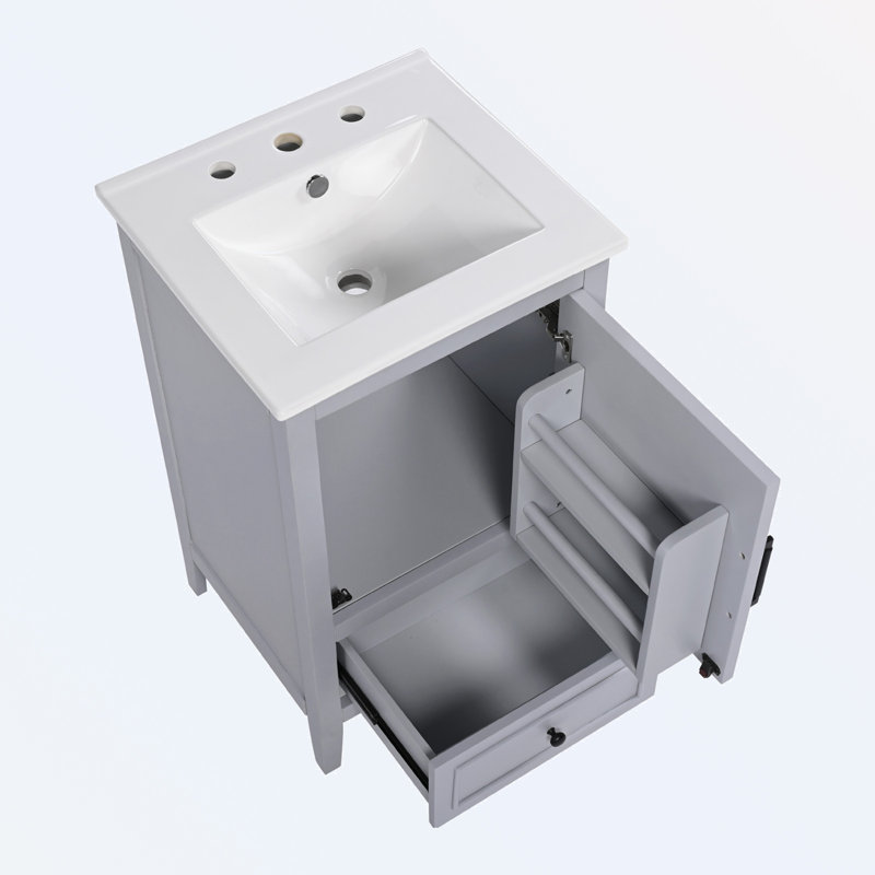 Meuble-lavabo de salle de bain avec lavabo et patins réglables, Gris