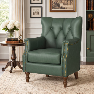 Redi 29.5" W Faux Leather Accent chair, Wingback Armchair with Button-Tufted Design