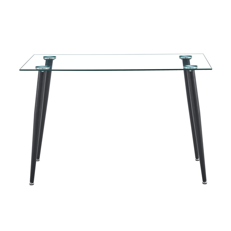 Table de salle à manger rectangulaire en verre trempé 51 po Modern, 29.5'' H x 51'' W x 31.5'' D, Noir