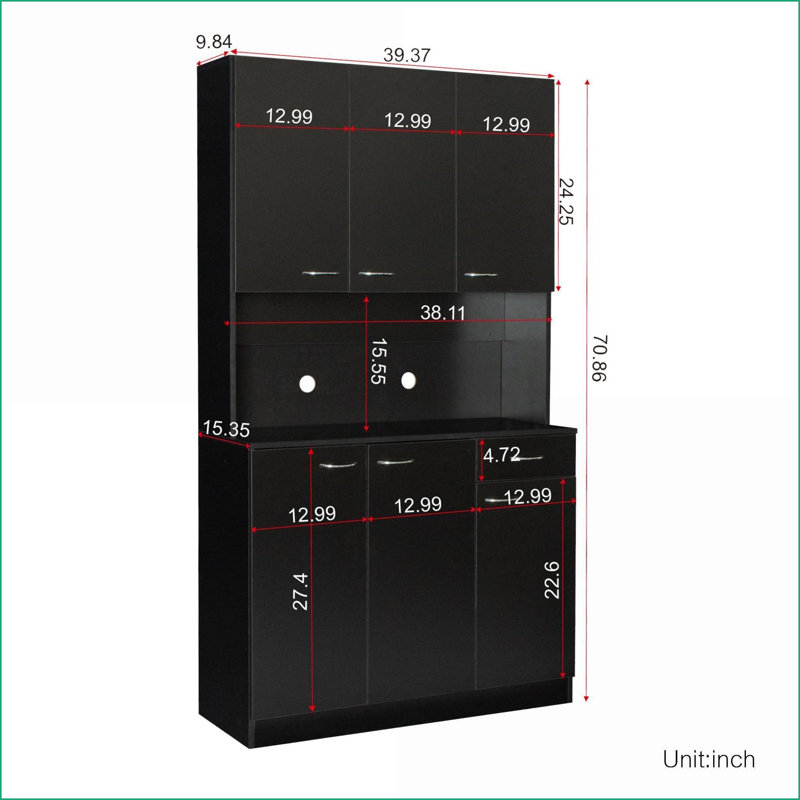 Armoires modernes l 39,4 po x P 15,4 po x H 70,9 po avec 6 portes, 1 tiroir et 1 tablette, panneau de fibres à densité moyenne noir |