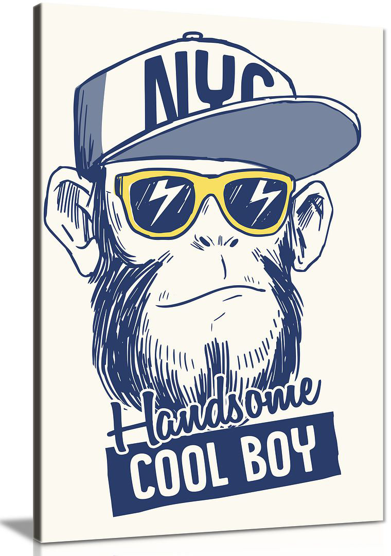 Boys Nursery Bedroom Cool Monkey Canvas Wall Art Picture Print