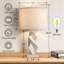 Ensemble de lampe de table de table de chevet 24,5 "en résine à intensité variable gris pour chambre à coucher avec forme de tambour en lin et protection USB-1892647011