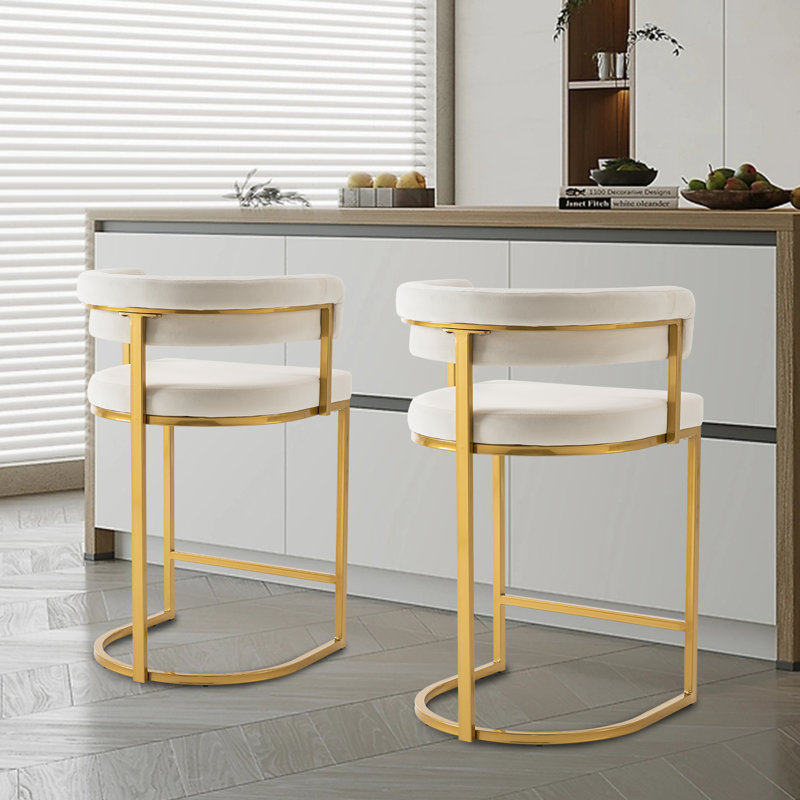 Everly Quinn Modern Velvet Bar Stools - 25.6" Seat Height