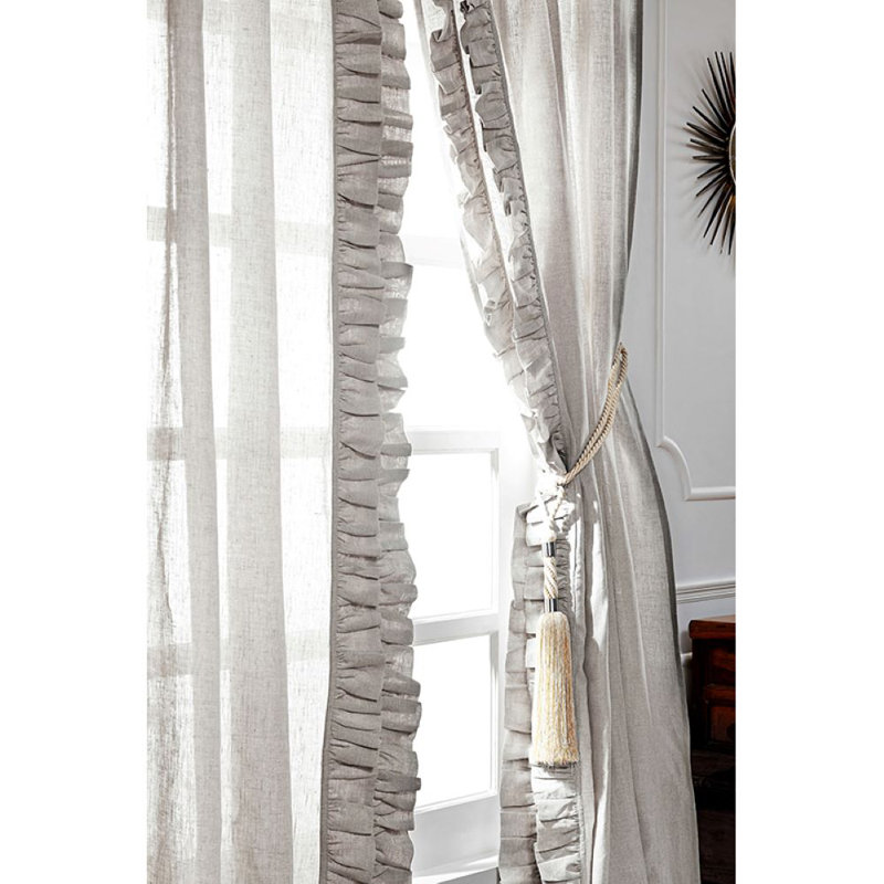 Paire de rideaux semi-transparents en mélange de coton Banji, Silver