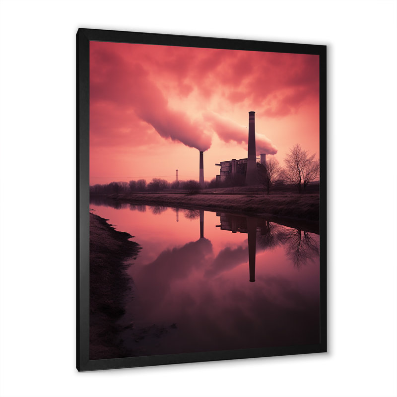 Minimal Polution, paysage industriel sur toile, Cadre simple noir, H 32 po x l 24 po x P 1 po