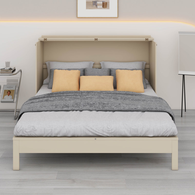 Lit escamotable double, lit escamotable double en bois avec grands tiroirs, Doré