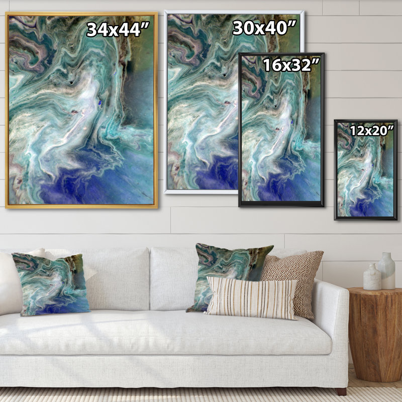 Turquoise liquide, art mural moderne sur toile, H 36 po x l 24 po x P 1,5 po, Toile avec cadre flottant noir