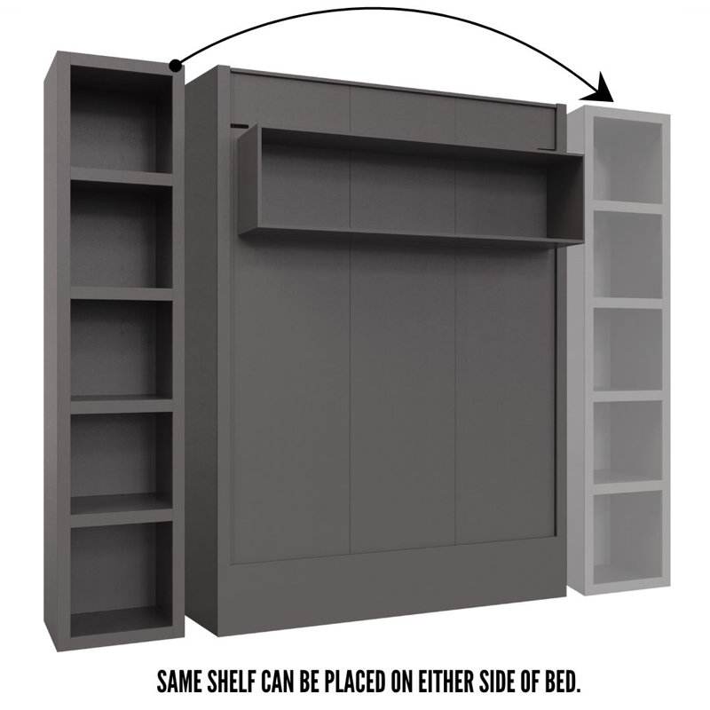 Easy-Lift Murphy Wall Bed with Bookshelf, Ash, Full/Double