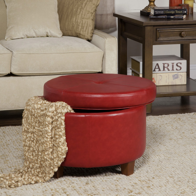 Repose-pieds rond en similicuir avec rangement l 24 po Breyonce, Similicuir cannelle