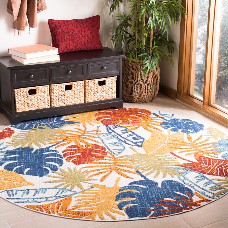 Tapis d'intérieur / extérieur à motif floral Anakin Performance, Rond 4 pi