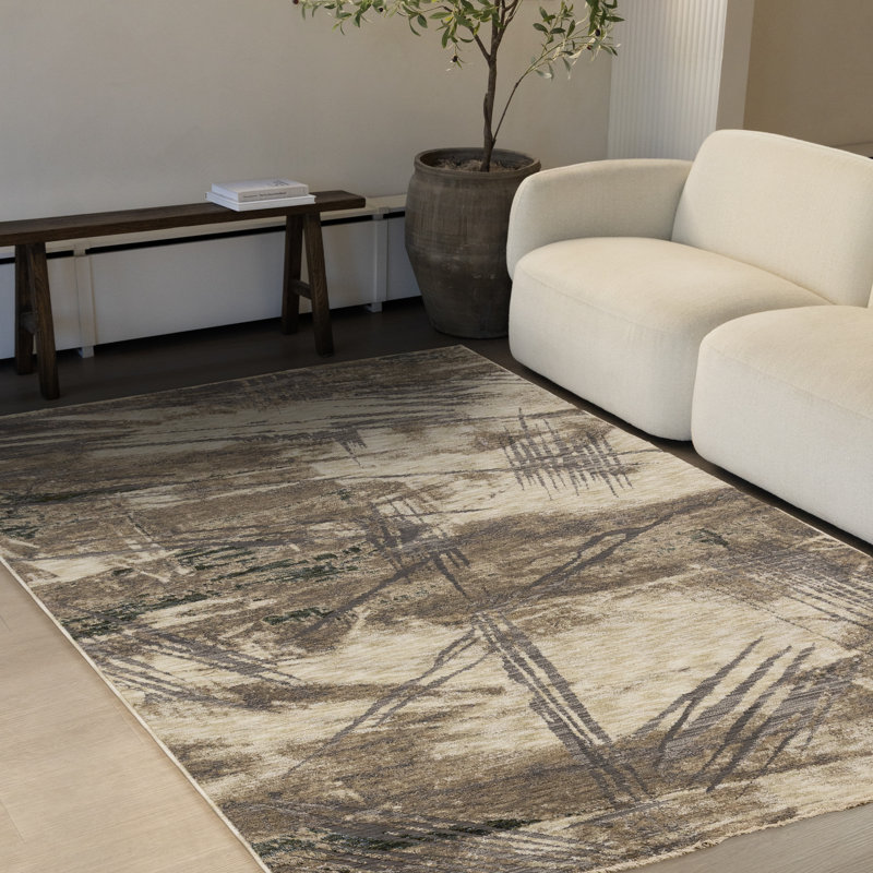 Tapis abstrait contemporain beige abstrait Abstract, 5 pi 3 po x 7 pi 7 po