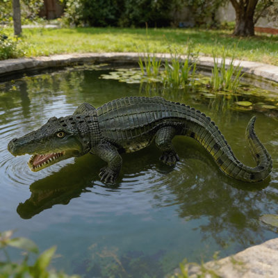 23" Simulated Crocodile Garden Statue, Resin Animal Ornament, Creative Indoor & Outdoor Decor for Garden, Porch, Pond & Backyard