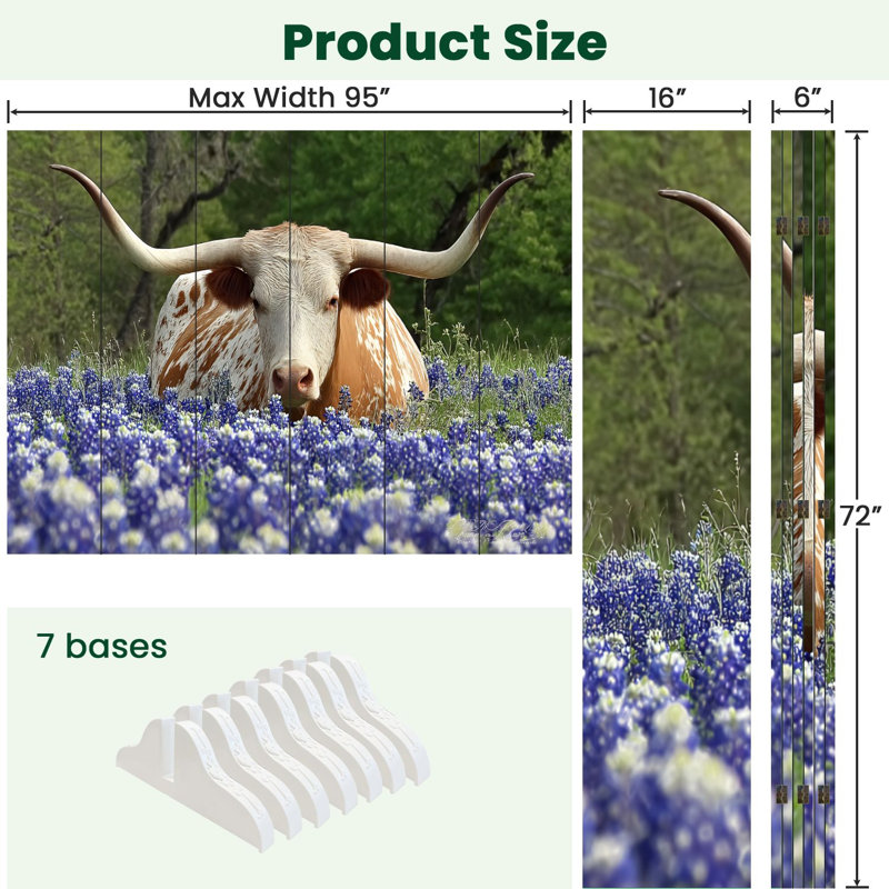 Paravent 6 panneaux à cloison pliable Royal Longhorn Bluebonnets, Couleur 8