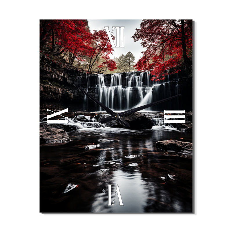 Horloge murale moderne grise et rouge Waterfall of Eternity I, Petit