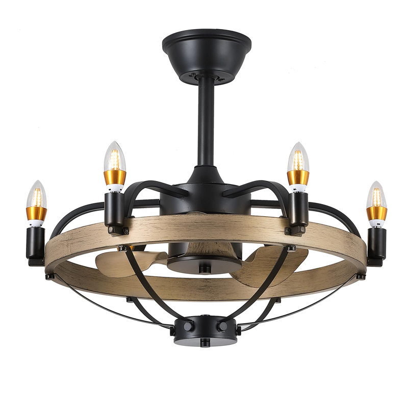 23/32" Caged Modern Farmhouse Ceiling Fans With Lights And Remote, 23" W