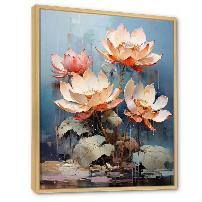 «Lotus Flowers Merge With Graffiti I», reproduction sur toile, Cadre flottant naturel, H 20 po x l 12 po x P 1 po
