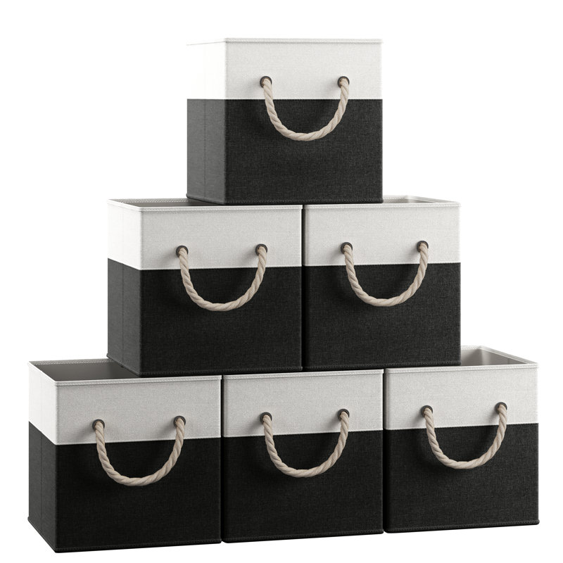 Boîte en tissu pliable et pliable, Blanc / noir