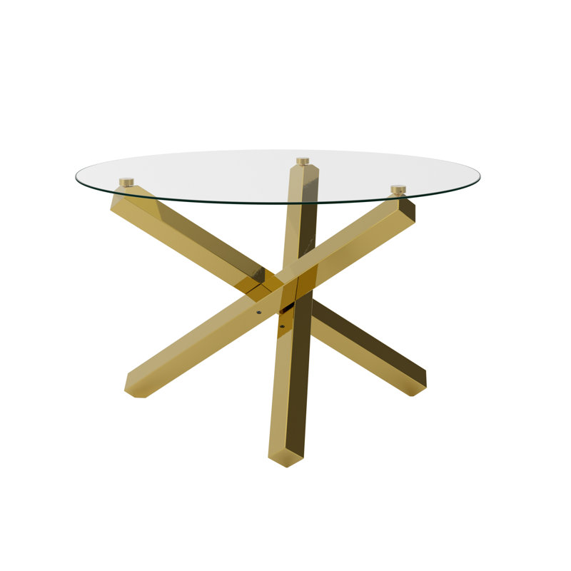 Marisol Round Glass Top Dining Table, Gold
