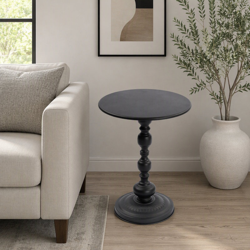 Table d'appoint ronde vintage en fonte de 40 cm (15,7 po) avec piédestal et base lestée, idéale pour le salon, la chambre à coucher et la terrasse.