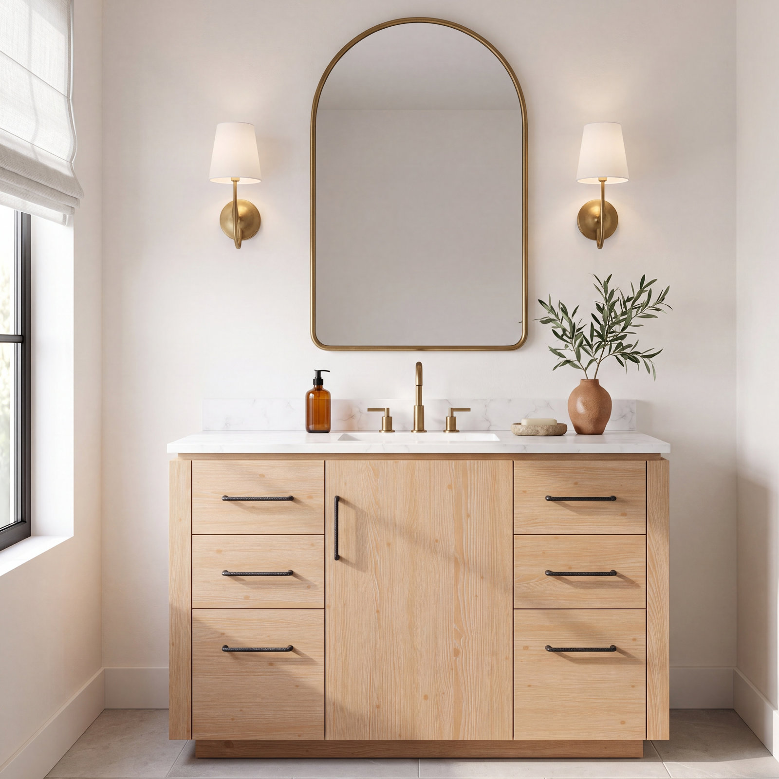 Cloverfield 48'' Single Bathroom Vanity, Fir Wood Brown, Matte Black